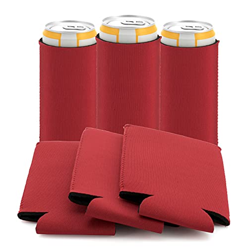 Snertz 10 Pack Slim Can Cooler Red Blank DIY Sublimation Durable Neoprene Insulated Skinny Beer, Seltzer,Can Holder Cooler Sleeve Coolies Fits 12 Oz Cans.