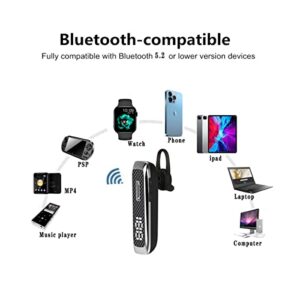 HZDJS Bleutooth earpiece Bluetooth earpiece for Cell Phone Bluetooth Headset with Ear Hook Digital Display Style Bluetooth v5.2 for Business/Office/Dviring/Sporting, Black