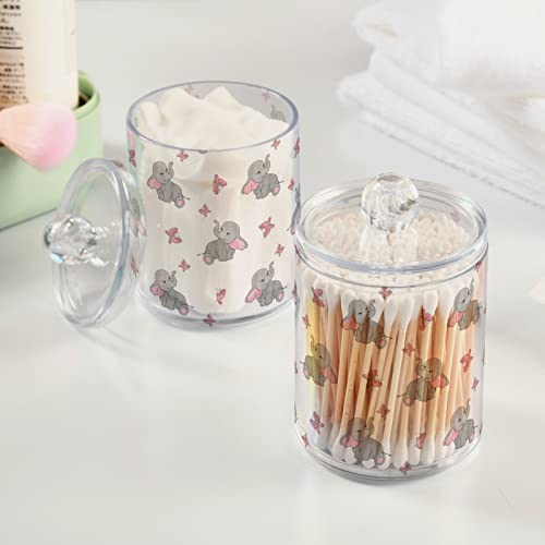 Elephants Qtip Holder Dispenser for Cotton Ball，Bathroom Organizers and Storage Containers，Plastic Jars with Lid Apothecary Jar for Cotton Swabs Pads