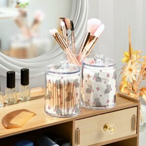 Elephants Qtip Holder Dispenser for Cotton Ball，Bathroom Organizers and Storage Containers，Plastic Jars with Lid Apothecary Jar for Cotton Swabs Pads