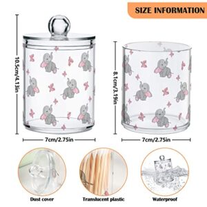 Elephants Qtip Holder Dispenser for Cotton Ball，Bathroom Organizers and Storage Containers，Plastic Jars with Lid Apothecary Jar for Cotton Swabs Pads