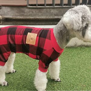 XPUDAC 4 Pack Dog Pajamas for Small Dogs Cats Plaid Dog Clothes Puppy Onesies Dog Christmas Pajamas Puppy Jumpsuits Pet Pjs Shirt Apparel (X-Large, Red Green Khaki Grey (Thin))