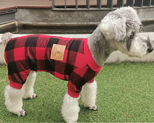 XPUDAC 4 Pack Dog Pajamas for Small Dogs Cats Plaid Dog Clothes Puppy Onesies Dog Christmas Pajamas Puppy Jumpsuits Pet Pjs Shirt Apparel (X-Large, Red Green Khaki Grey (Thin))