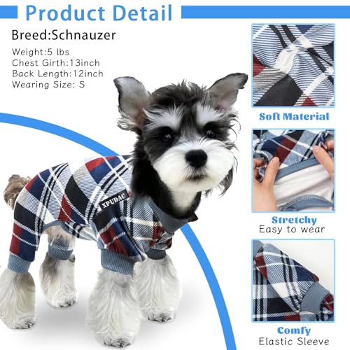 XPUDAC 4 Pack Dog Pajamas for Small Dogs Cats Plaid Dog Clothes Puppy Onesies Dog Christmas Pajamas Puppy Jumpsuits Pet Pjs Shirt Apparel (X-Large, Red Green Khaki Grey (Thin))