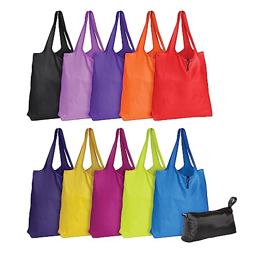 Oxford Recycled Reusable Grocery Bags, 10 Pack, 100% Recycled Material, Machine Washable, Large 16" x 17" Usable Bag Space, Assorted Colors (30003)