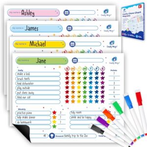 4-pack chore chart for kids multiple kids included! family reward chart, responsibility chart for kids, dry erase chore chart for multiple kids, magnetic responsibility chart for kids - simply magic