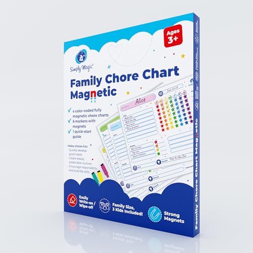 4-Pack Chore Chart for Kids Multiple Kids Included! Family Reward Chart, Responsibility Chart for Kids, Dry Erase Chore Chart for Multiple Kids, Magnetic Responsibility Chart for Kids - Simply Magic