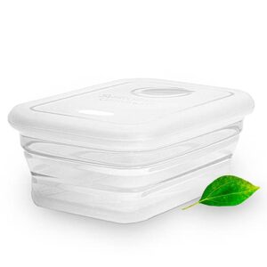 premium silicone collapsible food storage container with silicone leakproof lid, clear platinum food-grade, bpa free, lfgb certified, compact, reusable lunch box, microwave safe meal prep, 4.9 cups 1 pk