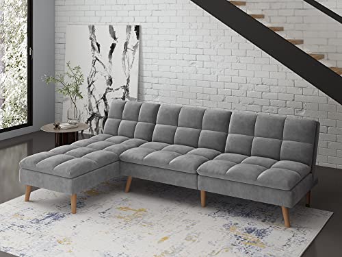 Gold Sparrow Bovey Convertible Sofa Bed Sectional, Fog