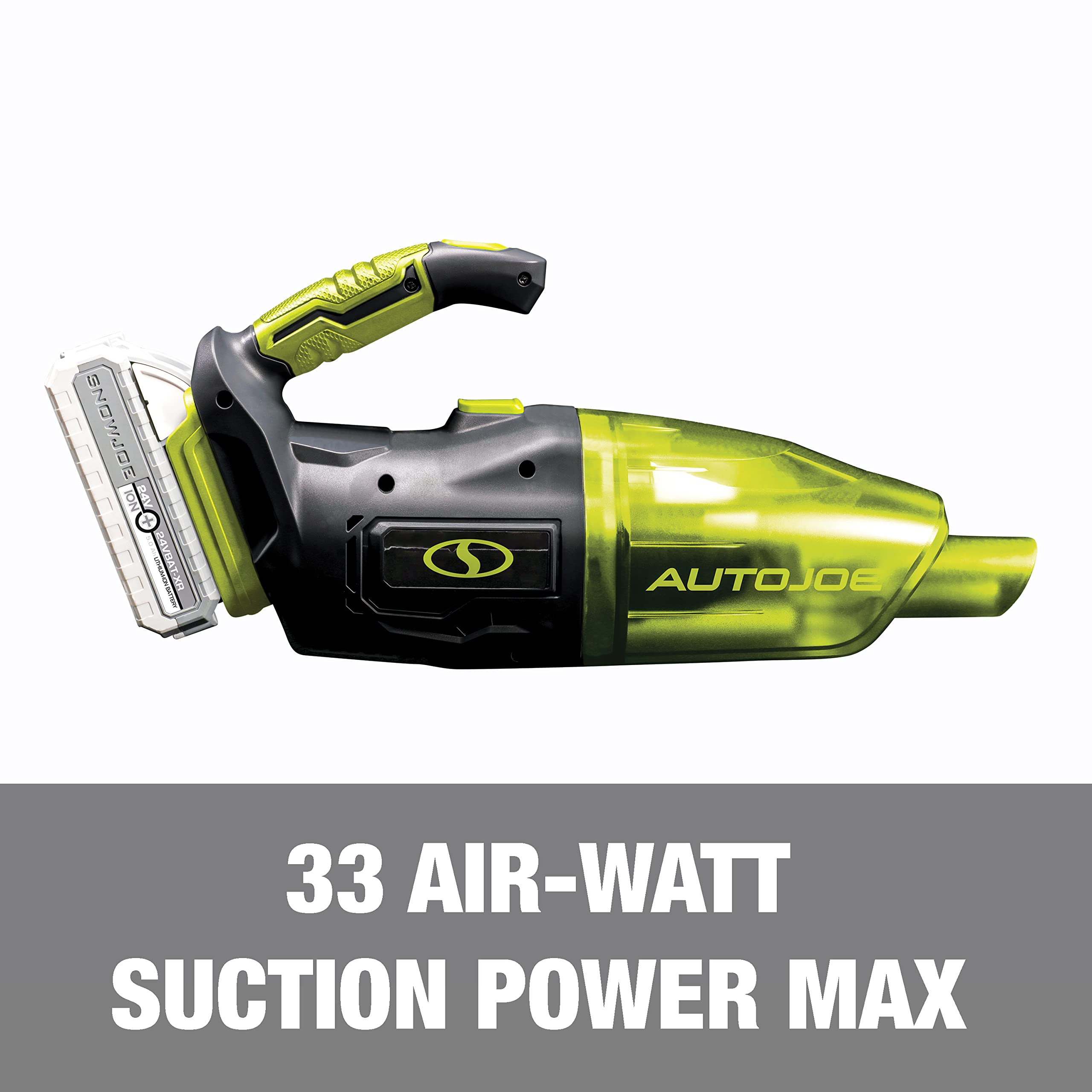 Auto Joe AJVAC-P1 24V Cordless Wet/Dry Handheld Vacuum w/5 Attachments, Bag, Kit (w/ 2-Ah Battery and Charger), Green