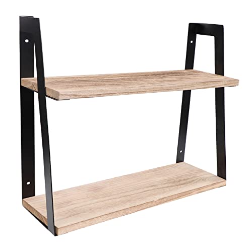 Creekview Home Emporium 2 Tier Bookshelf Black Wall Shelf - 2 Wooden Industrial Floating Shelves for Bed and Bathroom