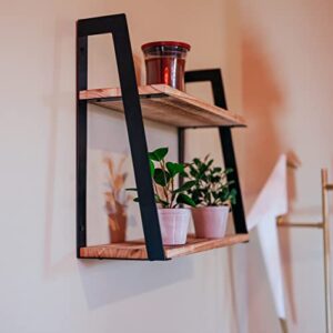 Creekview Home Emporium 2 Tier Bookshelf Black Wall Shelf - 2 Wooden Industrial Floating Shelves for Bed and Bathroom