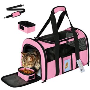 seclato cat carrier, dog carrier, pet carrier airline approved for cat, small dogs, kitten, cat carriers for small medium cats under 15lb, collapsible soft sided tsa approved cat travel carrier-pink