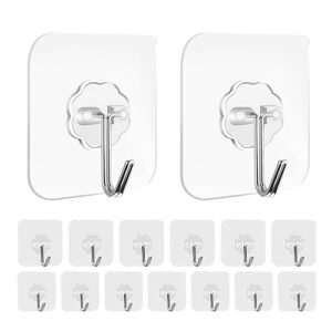 lcsmaokin wall hooks 33lb(max) adhesive wall heavy duty hooks，transparent reusable waterproof sticky seamless hooks for hanging keys, coats, hats, bags(15 pack)
