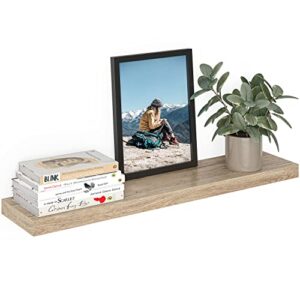 ballucci floating shelf extra wide, 35.5" wood wall mount ledge with invisible bracket for living room, bathroom, kitchen, nursery, 8" deep, oak finish