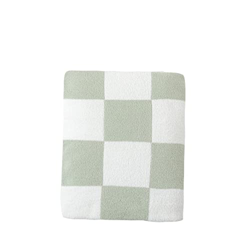 Ultra Soft Classic Checkerboard Chessboard Knitted Throw Blankets Lattice Fluffy Microfiber Lightweight Warm Cozy Bed Blankets Decor for Couch Sofa Bed (Sage Green, 51"X63")