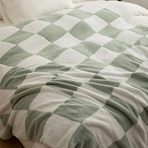 Ultra Soft Classic Checkerboard Chessboard Knitted Throw Blankets Lattice Fluffy Microfiber Lightweight Warm Cozy Bed Blankets Decor for Couch Sofa Bed (Sage Green, 51"X63")