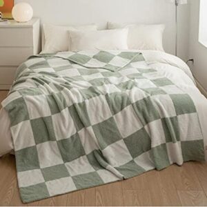 Ultra Soft Classic Checkerboard Chessboard Knitted Throw Blankets Lattice Fluffy Microfiber Lightweight Warm Cozy Bed Blankets Decor for Couch Sofa Bed (Sage Green, 51"X63")