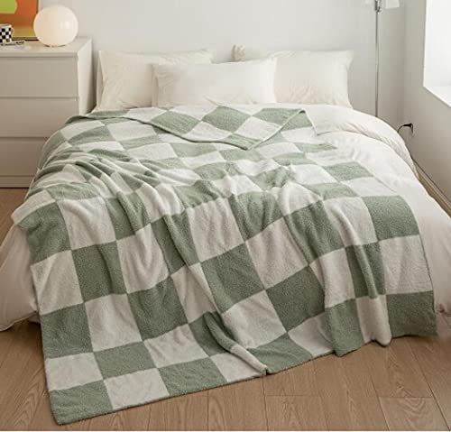 Ultra Soft Classic Checkerboard Chessboard Knitted Throw Blankets Lattice Fluffy Microfiber Lightweight Warm Cozy Bed Blankets Decor for Couch Sofa Bed (Sage Green, 51"X63")