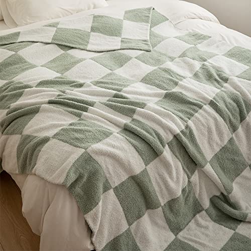 Ultra Soft Classic Checkerboard Chessboard Knitted Throw Blankets Lattice Fluffy Microfiber Lightweight Warm Cozy Bed Blankets Decor for Couch Sofa Bed (Sage Green, 51"X63")