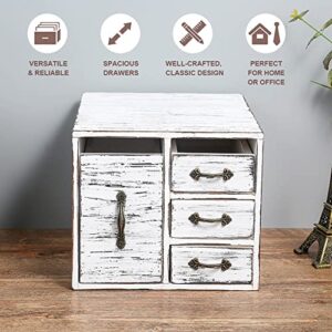 Juleduo Beauty Organizer 4 Drawers - Wooden Cosmetic Storage Box for Neat & Home Office Desk &Organize &Storing of Makeup Tools,Bathroom Counter-top & Storage (Rustic White)