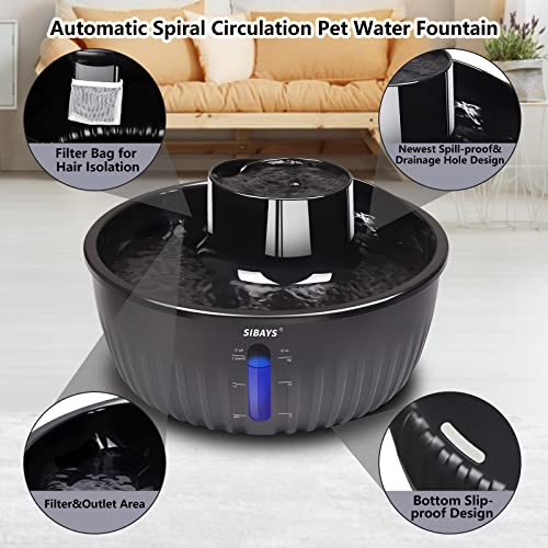 SIBAYS 1.5GAL Large Water Fountain for Dogs Inside,Large Dogs and Cats with 5 Layer Filter, Super Quiet Pet Water Fountain Automaticlly No Spill with LED Water Reminder BPA-Free Material
