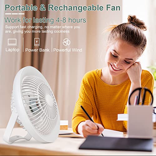 Depuley Portable Table Fan and LED Light, 8" Battery Operated Personal Desk Fan for Hanging or Tabletop Use, 4000mAH Outdoor Small Rechargeable Quiet Camping USB Fans with 3 Speeds for Tent, Office