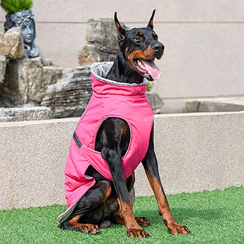 JOYPAWS Warm Dog Coat Dog Jackets with Furry Collar Pet Windproof Dog Sweater Adjustable Pets Apparel Padded Winter Dogs Coats Double D Ring Medium Large Dog Clothes Pink XL