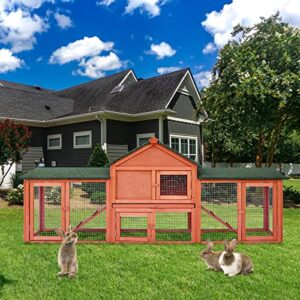 TLSUNNY 83" Rabbit Hutch Indoor Bunny Cage Outdoor for 2 Rabbits, Extra-Large Rabbit Cage with Double Run, Wooden Bunny Hutch Poultry Pen Enclosure with 2 Ramps Removable Tray Asphalt Roof