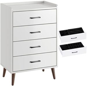 rolanstar drawer dresser- quick install, 4 drawers storage dresser with foldable drawer dividers, modern chest of drawer, white (tool free except drawer handle and foot)