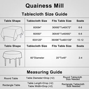 Quainess Mill Table Cloth, 60 * 84 Inch Rectangle Waterproof Tablecovers Wrinkle Resistant Fabric 6ft Table Cover,Washable Tablecloths for Party Kitchen Picnic Indoor and Outdoor Dining