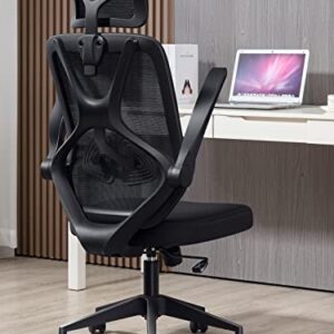 Atbang Home Office Chair Ergonomic Desk Chair High Back Flip-Up Arms Reclining Computer Chair with Adjustable Lumbar Support/headrest Rocking Function Breathable High Elasticity Mesh, Black