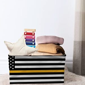 Large Capacity Storage Bins Thin Gold Line Dispatchers Dispatch Communications Officer American Flag Storage Cubes, Collapsible Storage Baskets for Organizing for Bedroom Closet Home 15x11x9.5 In