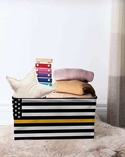 Large Capacity Storage Bins Thin Gold Line Dispatchers Dispatch Communications Officer American Flag Storage Cubes, Collapsible Storage Baskets for Organizing for Bedroom Closet Home 15x11x9.5 In