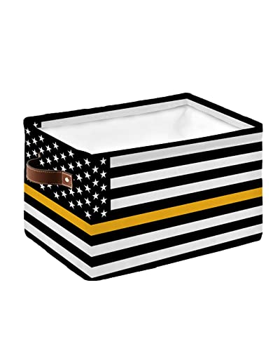 Large Capacity Storage Bins Thin Gold Line Dispatchers Dispatch Communications Officer American Flag Storage Cubes, Collapsible Storage Baskets for Organizing for Bedroom Closet Home 15x11x9.5 In