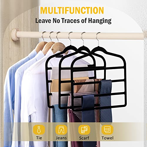 Velvet Pants Hangers Space Saving - Non Slip Jeans Hangers Znben Velvet Trousers Clothes Hangers Multiple Closet Storage Organizer for Jeans Scarves Tie Towels Black 3 Pack