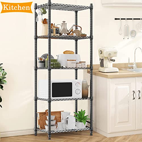 5-Tier Wire Shelving Unit and Storage, Shelves for Storage Height Adjustable Metal Wire Rack Shelving for Garage Kitchen Pantry Closet Laundry Bathroom Load 440LBS (21.5W x 11.5D x 59.5H inch)