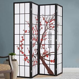 Room Divider 6Ft Folding Privacy Divider 4 Panel Portable Room Seperating Chinese Style Dividers Japanese Screen Wall Divider Wood Divider Tall Freestanding Partition Screen, White