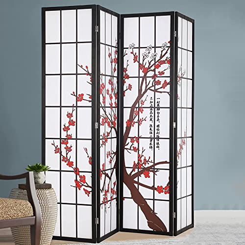 Room Divider 6Ft Folding Privacy Divider 4 Panel Portable Room Seperating Chinese Style Dividers Japanese Screen Wall Divider Wood Divider Tall Freestanding Partition Screen, White