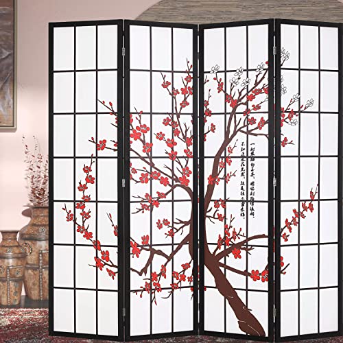 Room Divider 6Ft Folding Privacy Divider 4 Panel Portable Room Seperating Chinese Style Dividers Japanese Screen Wall Divider Wood Divider Tall Freestanding Partition Screen, White