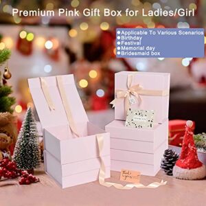 CHARMGIFTBOX Pink Gift Box, 11x8x4 Inches Large Gift Boxes with Magnetic Closure Lid with Card/Ribbon for Birthday Party Holiday Christmas Wrapping Presents