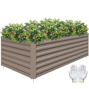 galvanized raised garden bed kit for outdoor , vegetables , flowers , herbs , steel large deep root tall planter box with 1pc gloves and metal fix stake , brown 6×3×2ft