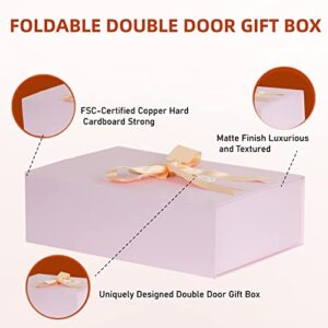CHARMGIFTBOX Gift Boxes with Lids, 8.5"x8"x4" Pink Gift Box with Ribbon Card Fancy Gift Wrap Boxes for Wrapping Presents Festival Anniversary Birthday Weddings Gift Box for Girlfriend Mother's day