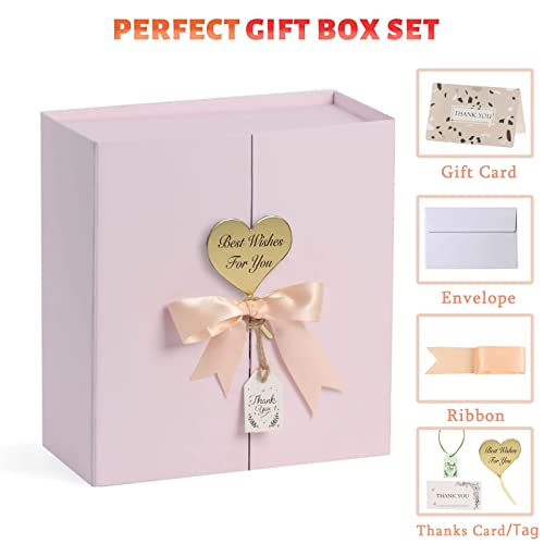 CHARMGIFTBOX Gift Boxes with Lids, 8.5"x8"x4" Pink Gift Box with Ribbon Card Fancy Gift Wrap Boxes for Wrapping Presents Festival Anniversary Birthday Weddings Gift Box for Girlfriend Mother's day