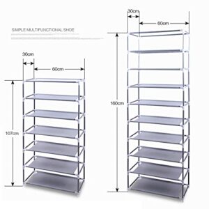 BELANITAS 10 Tier 9 Lattices Shoe Rack Organizer, Shoe Rack for Entryway with Non-woven Dust Cover, Shoe Shelf for Sneakers, High Heels, Boots and Storage Box, Hold 27-35 Pairs of Shoes, Coffee