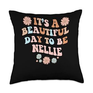 sarcastic birthday nellie name gift text joke personalized name beautiful day nellie birthday throw pillow, 18x18, multicolor