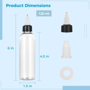 32PCS Clear Dispensing Bottles, 4oz Plastic Squeeze Bottles with Twist Top Caps for Oils Inks Liquids, Household Round Squeeze Bottles for Crafts Kitchen Food Making