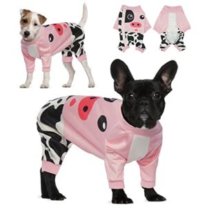 IKIPUKO Dog Pajamas with Button, Cartoon Pattern Pet PJS Pet Hair Shedding Onesie for Cats Small Medium Dogs, 4 Legged Shirt Pet Jumpsuit Outfit for Spring Autumn(Pig-XXS)