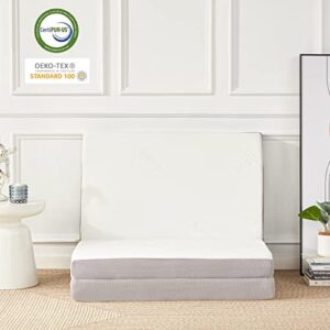 Lazyzizi Folding Mattress, 4 Inch Memory Foam Tri-fold Mattress with Breathable & Washable Bamboo Fiber Fabric Cover, Foldable Floor Mattress Guest Bed for Camping, Road Trip, Twin