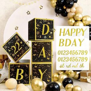 uniideco birthday letter boxes for party, black and gold birthday decorations with number and letters for 1st 2nd 16th 21th 30th 40th 50th 60th 70th 80th 90th 100th birthday decor